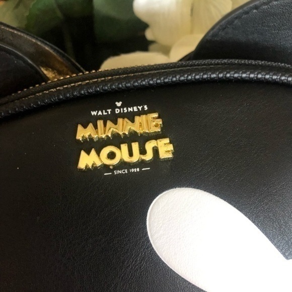 Minnie Mouse Cosmetic Case NWT | Black Faux Leather Gold Bow Makeup Bag - Picture 3 of 3